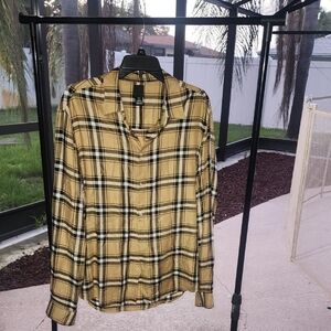 H&M Yellow and Black Casual Button Down Shirt